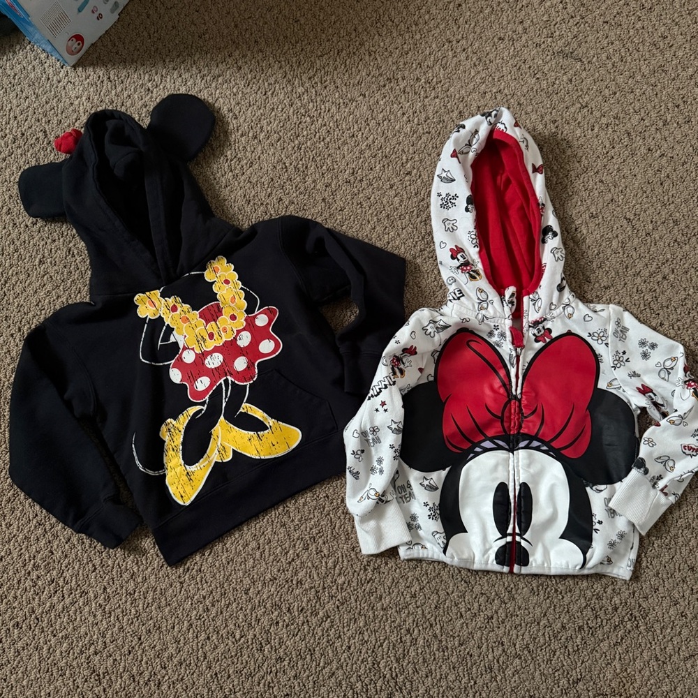 DISNEY Minnie Mouse Hoodies - Toddler 2T 3T xxs Kids Girl Aulani Zip Sweatshirt